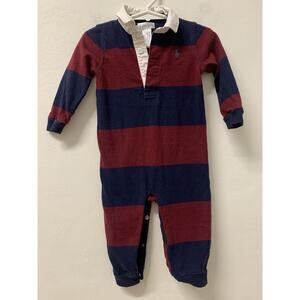 Ralph Lauren Baby Romper Rugby Stripes One Piece Pony Logo Size 9